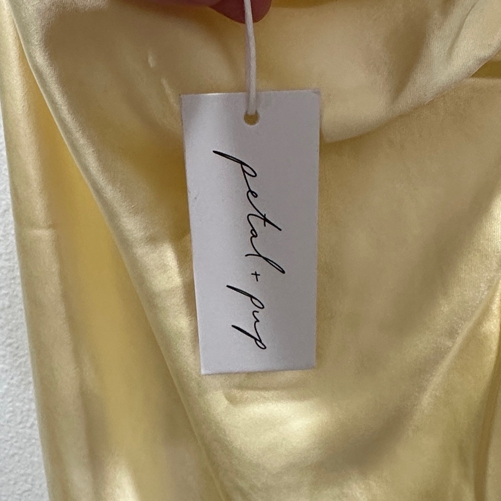 Saraya Midi Dress yellow butter strapless spring wedding elegant cut-out sleek - Picture 6 of 10